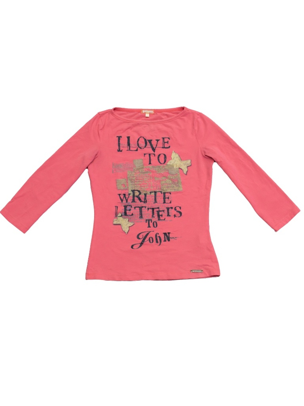 Galliano Women’s Pink "I love to write letters to John" Graphic top Size XS - Picture 2 of 8